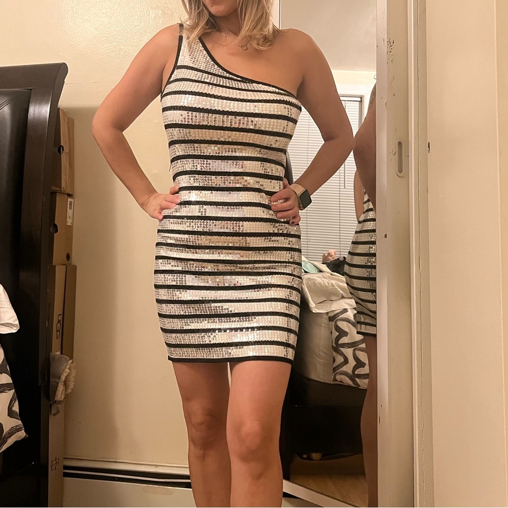 One Shoulder Sequin Bebe Dress